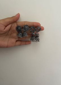 Oxidised Jhumka Earrings Set
