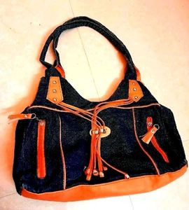 Stylish Denim &amp; Leather Hobo Bag