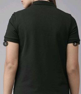 Women Black Solid Polo Collar Shirt