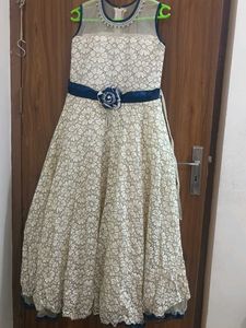 Elegant Floral Gown with Embellished Neckline