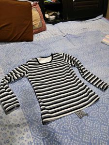Striped Long Sleeve Top &amp;winter  Denim Skirt Set