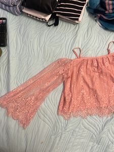 Pink Lace Off Shoulder Top H&amp;M