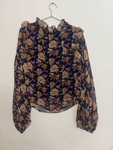 Blue And Brown Floral Party Top
