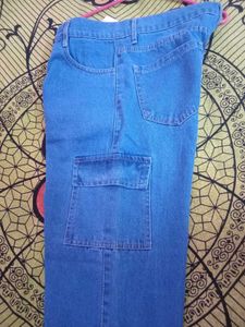 Blue Wide Leg Cargo Jeans
