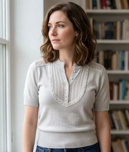 Elegant Lace Trimmed Polo Neck Top