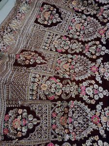 Maroon Velvet Embroidered Bridal Lehenga