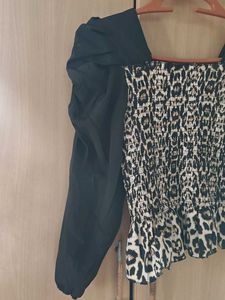 Animal Print Puff Sleeve Top