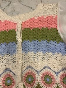 Crochet Knit Button-Up Vest