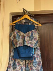Teal Blouse &amp; Pant &amp; Jacket Set