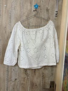 Chic White Broderie Anglaise off shoulder Top
