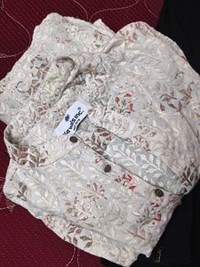 Cream Floral Kurta with Black Pants