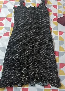 Black Floral Dress + Light Pink Crop Top