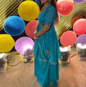 Elegant Teal Dupatta with Mirror Work