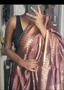 Elegant Brown Saree with Golden Border
