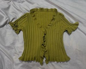 Cute Ruffled Green Knit Top