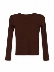 Classic Brown Ribbed Long Sleeve Top
