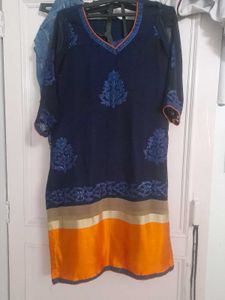 Stylish Blue Kurta with Orange Border and lining