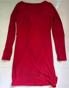 Chic Red Long Sleeve Ruched bodycon Dress