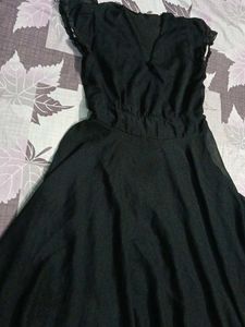 Black Flutter Sleeve V-Neck Dress