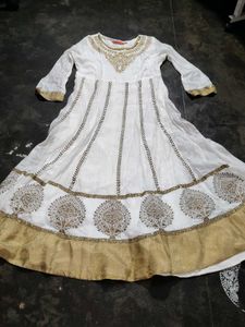 ✨ Beautiful White &amp; Gold Anarkali Dress