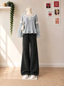 Cozy Blue Sleep Top with Lace Trim