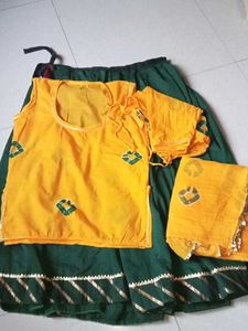 Yellow & Green Ethnic Lehenga Choli Set