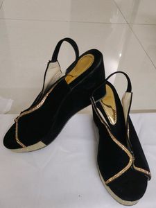Black Velvet Wegdes Sandals For Women And Girls
