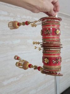 Beautiful Red Bridal Bangles with kalira