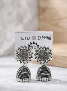 Boho Silver Sunflower Jhumka Earrings