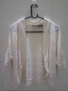 white crochet shrug