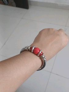 Bohemian Red Bead Silver Bracelet