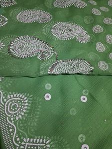 Green Paisley Print Saree with Sequins