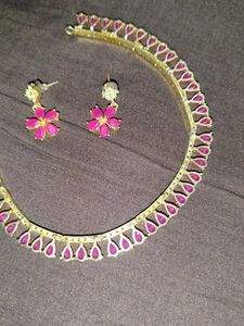 Pink Gemstone Necklace &amp; Earring Set