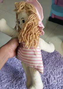 Handmade Rag Doll with Pink Striped Dress