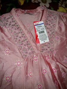 Embroidered Pink Silk Kurta with Tags