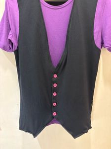 Goth Vest Over Purple Tee