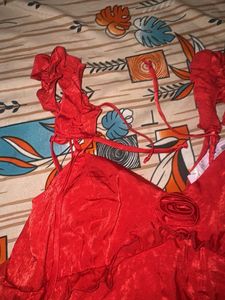 Stunning Red Blouse with Rose Detail