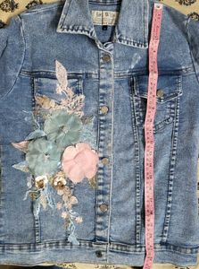 SALE Denim Jacket with Floral Applique