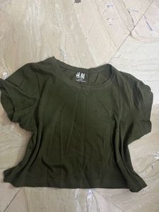 H&M Olive Green Basic T-Shirt