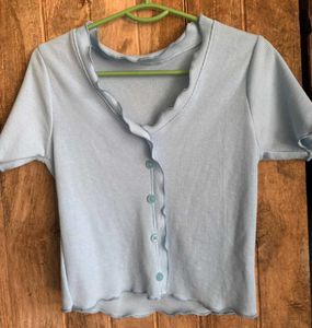 Cute Baby Blue Button-Up Crop Top