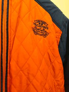 Orange &amp; Navy Quilted Bomber Jacket