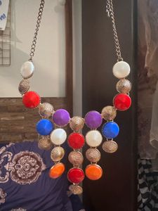 Bold Multicolor Statement Necklace with Gold-Tone