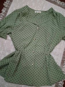Cute Polka Dot Peplum Top💚