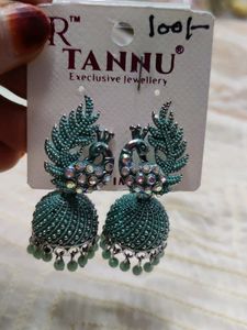 Jhumkas Sea Green Colour Peacock Design