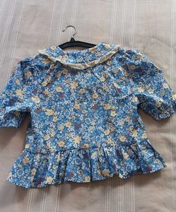 Blue Floral Ruffle Peplum Top