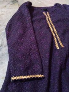 Elegant Purple Kurta with Gold Embellishments