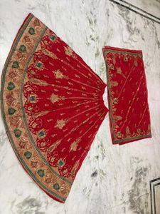Red organza bridal lehnga with duppta