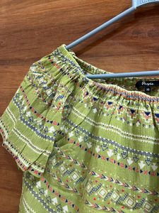 Cute Green People Branded Top - Crop Off Shoulder