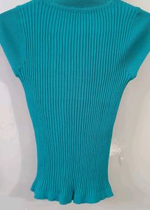 Ribbed Teal Short Sleeve Top