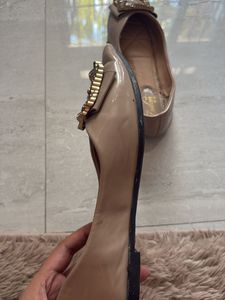 Elegant Nude Pointed Flats with Embellished Buckle